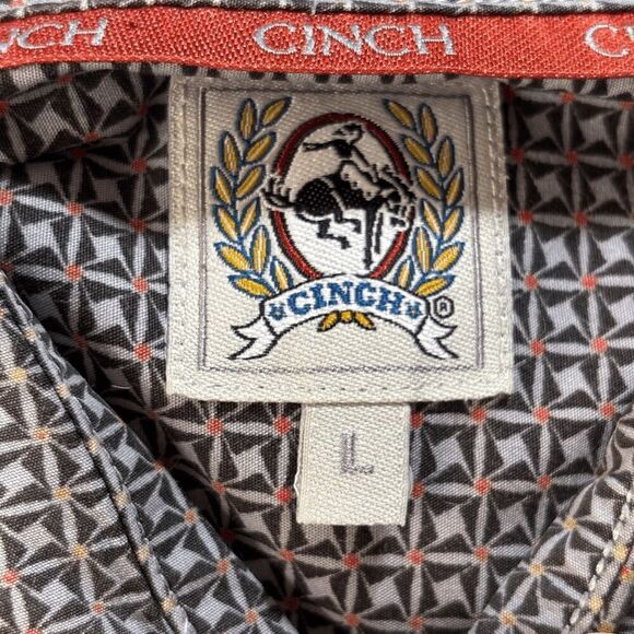 Cinch Performance Shirt Men's Large Black Gray Geometric Western Monogram - Picture 6 of 7